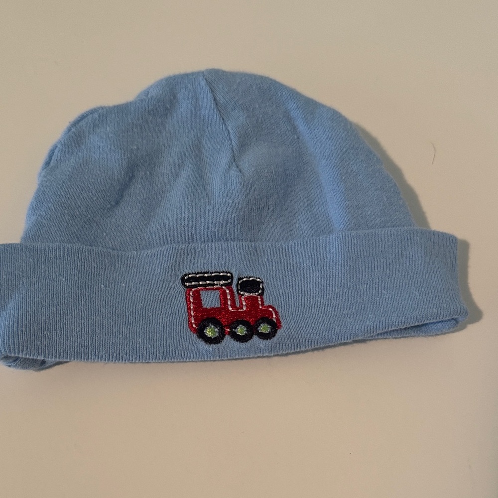 Gerber Light Blue Baby Hat with Train Design